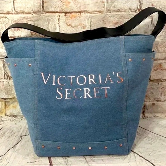 Victorias Secret Large Denim & Rose Gold Studded Tote - Picture 3 of 5